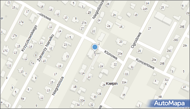 Kiełpin, Klonowa, 1, mapa Kiełpin