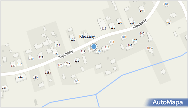 Klęczany, Klęczany, 116A, mapa Klęczany