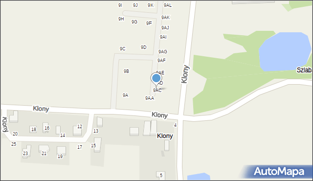 Klony, Klony, 9AC, mapa Klony