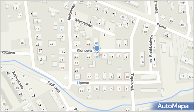 Komorniki, Klonowa, 9, mapa Komorniki