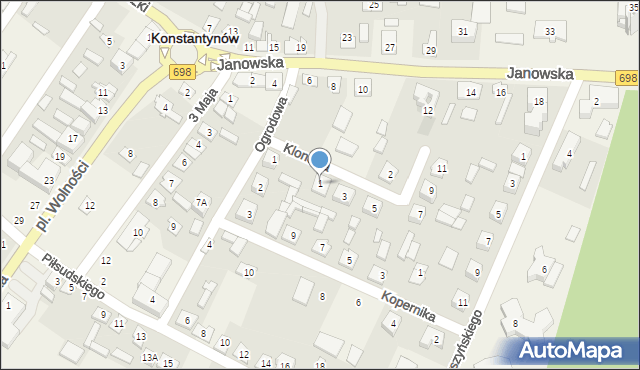 Konstantynów, Klonowa, 1, mapa Konstantynów