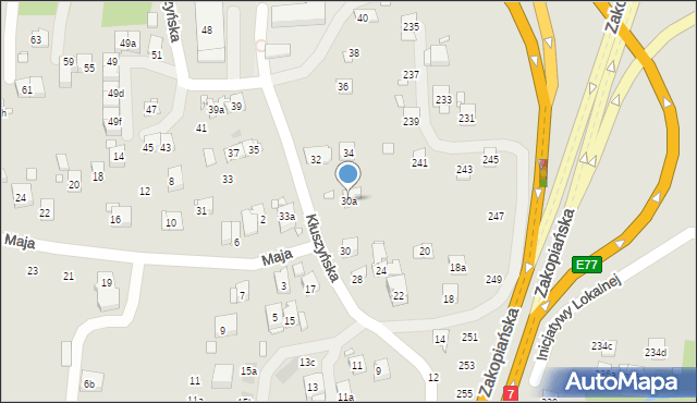 Kraków, Kłuszyńska, 30a, mapa Krakowa