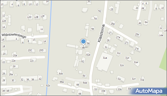 Kraków, Klasztorna, 60, mapa Krakowa