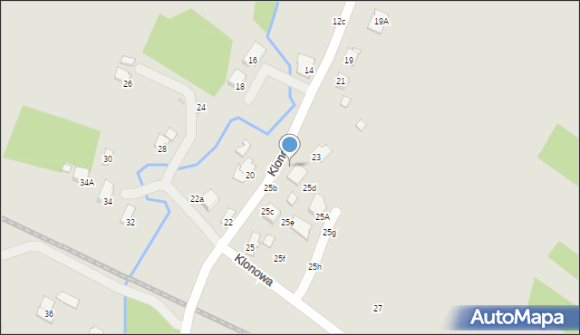 Krosno, Klonowa, 25c, mapa Krosna