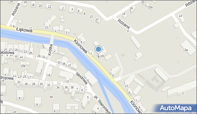 Lądek-Zdrój, Klonowa, 9, mapa Lądek-Zdrój