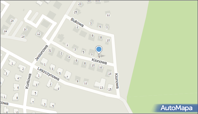 Leszno, Klonowa, 9, mapa Leszno