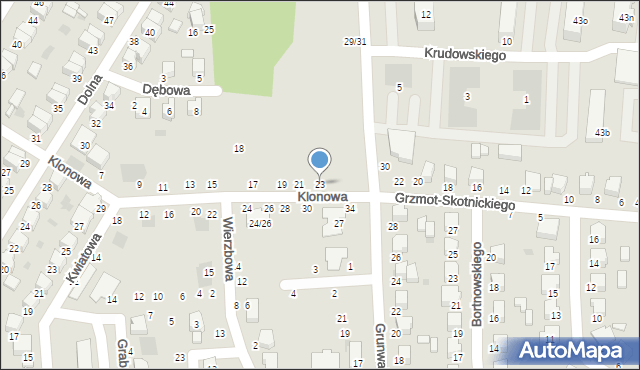 Łowicz, Klonowa, 23, mapa Łowicza