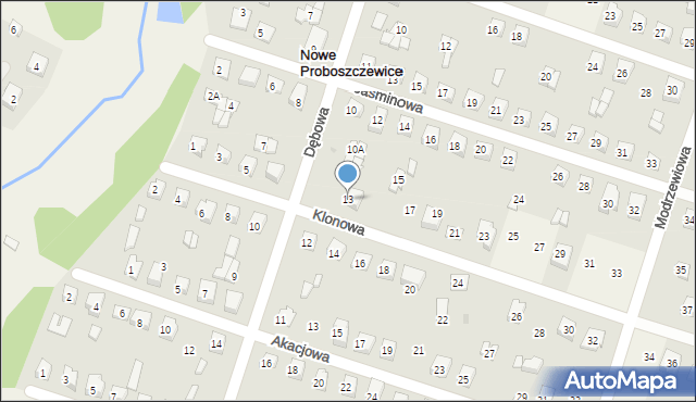 Nowe Proboszczewice, Klonowa, 13, mapa Nowe Proboszczewice