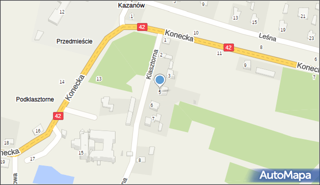 Nowy Kazanów, Klasztorna, 5, mapa Nowy Kazanów