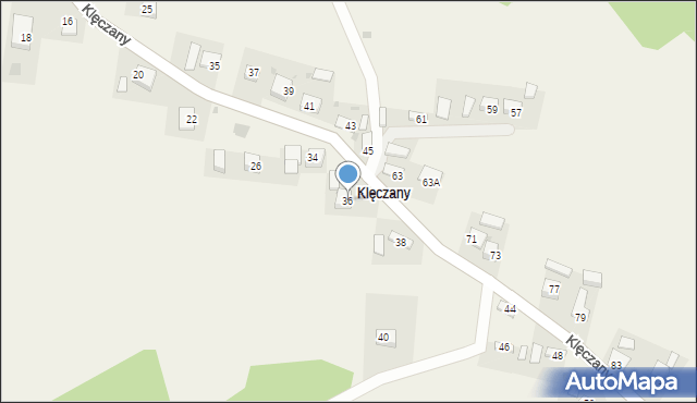 Okocim, Klęczany, 36, mapa Okocim