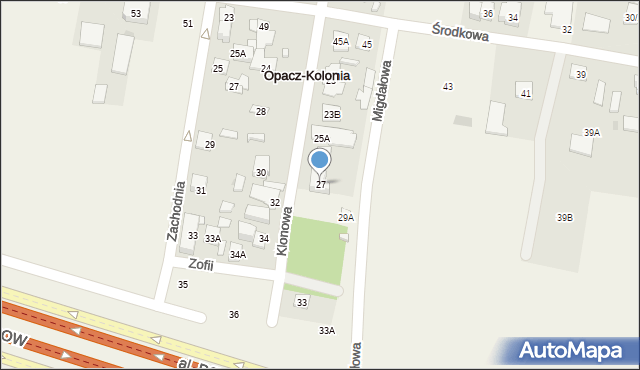 Opacz-Kolonia, Klonowa, 27, mapa Opacz-Kolonia