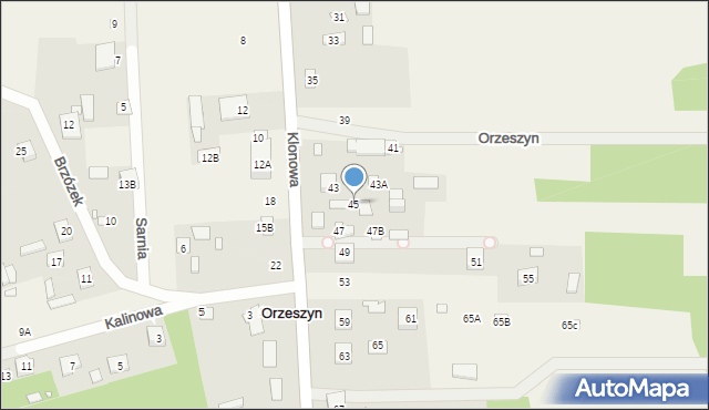 Orzeszyn, Klonowa, 45, mapa Orzeszyn