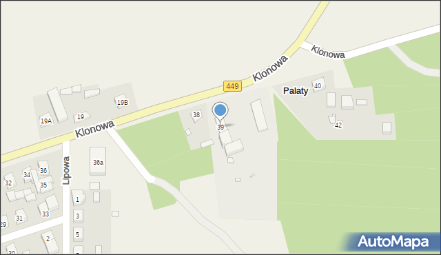 Palaty, Klonowa, 39, mapa Palaty