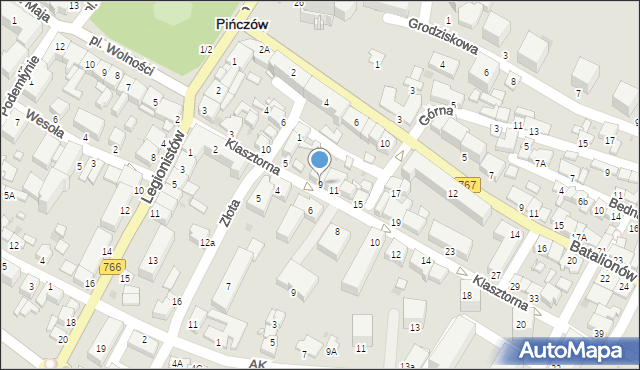 Pińczów, Klasztorna, 9, mapa Pińczów