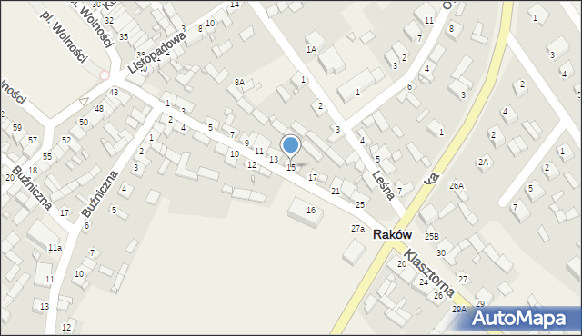 Raków, Klasztorna, 15, mapa Raków