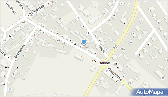 Raków, Klasztorna, 19, mapa Raków