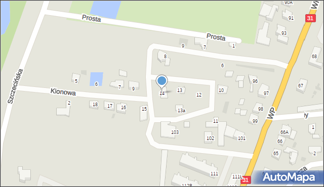 Słubice, Klonowa, 14, mapa Słubice