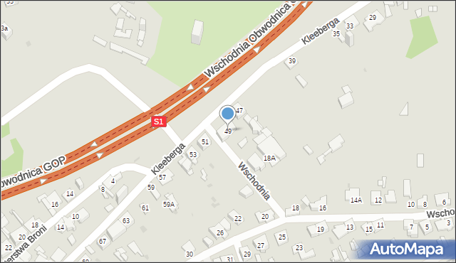 Sosnowiec, Kleeberga Franciszka, gen., 49, mapa Sosnowca