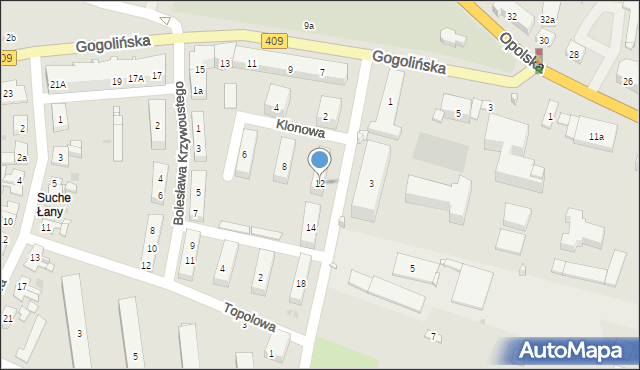 Strzelce Opolskie, Klonowa, 12, mapa Strzelce Opolskie