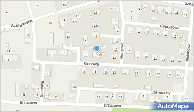 Szeligi, Klonowa, 9/11, mapa Szeligi