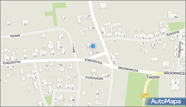 Tuczno, Klasztorna, 2, mapa Tuczno