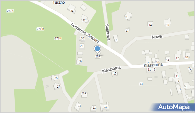 Tuczno, Klasztorna, 26A, mapa Tuczno