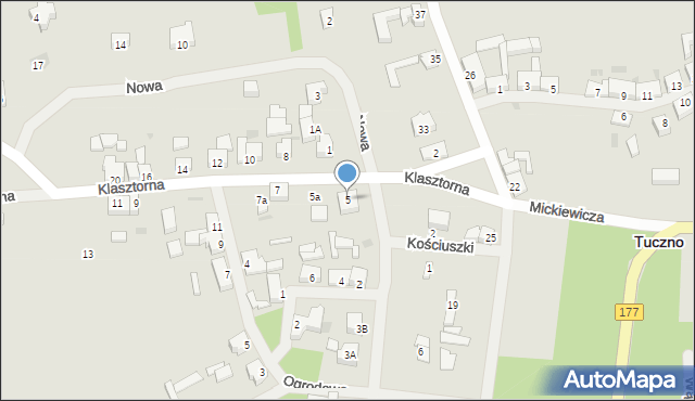 Tuczno, Klasztorna, 5, mapa Tuczno