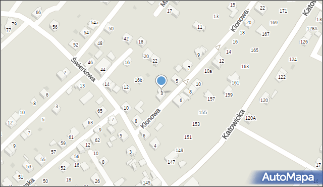 Tychy, Klonowa, 3, mapa Tychów