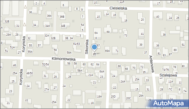 Warszawa, Klimontowska, 65, mapa Warszawy
