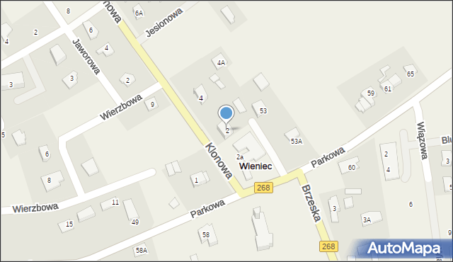 Wieniec, Klonowa, 2, mapa Wieniec