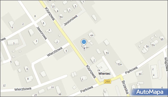 Wieniec, Klonowa, 4, mapa Wieniec