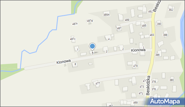 Wieprz, Klonowa, 5, mapa Wieprz