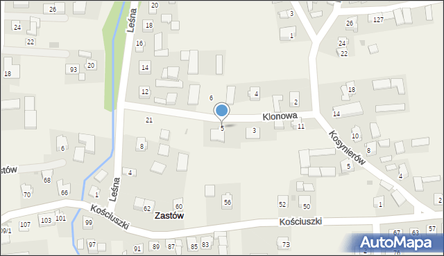 Zastów, Klonowa, 5, mapa Zastów