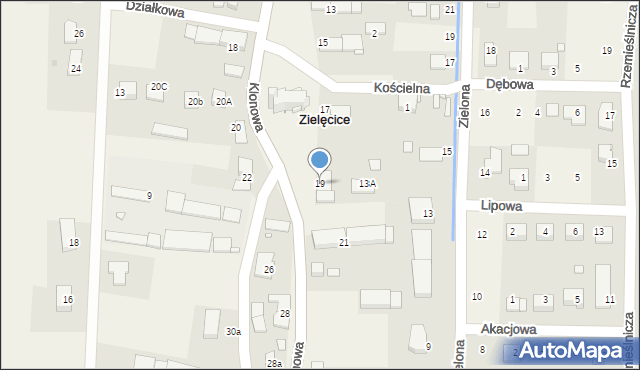 Zielęcice, Klonowa, 19, mapa Zielęcice