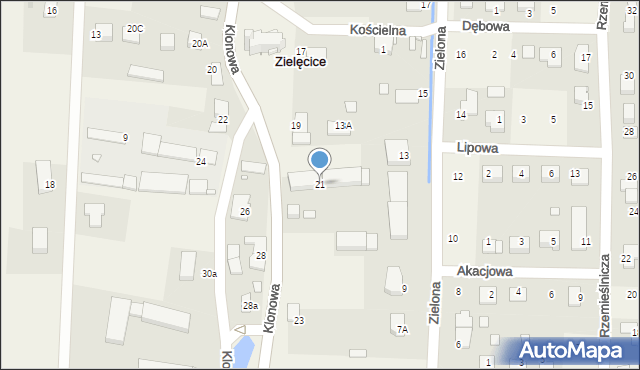 Zielęcice, Klonowa, 21, mapa Zielęcice