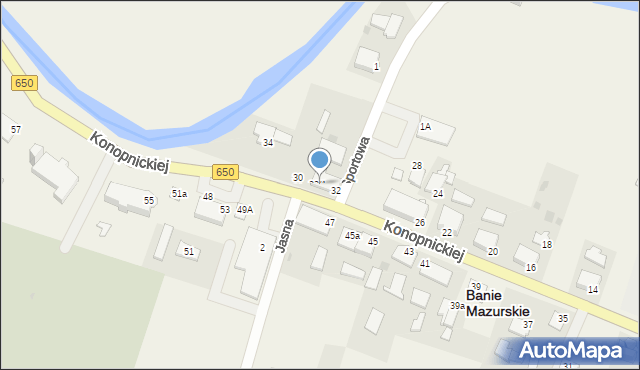 Banie Mazurskie, Konopnickiej Marii, 32/1, mapa Banie Mazurskie