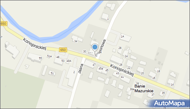 Banie Mazurskie, Konopnickiej Marii, 32/2, mapa Banie Mazurskie