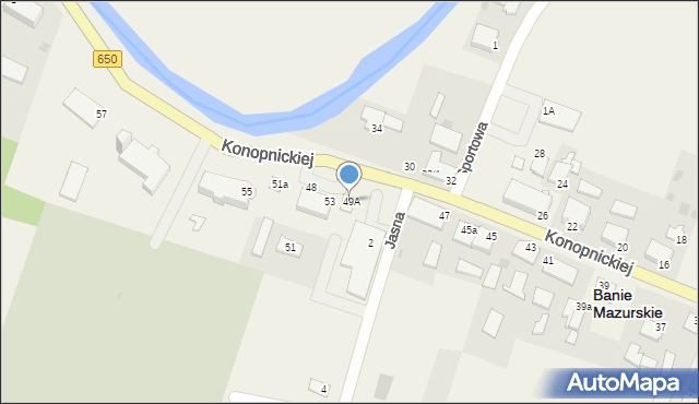 Banie Mazurskie, Konopnickiej Marii, 49A, mapa Banie Mazurskie