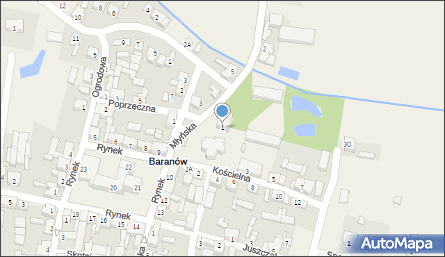 Baranów, Kościelna, 1, mapa Baranów