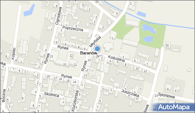 Baranów, Kościelna, 2A, mapa Baranów