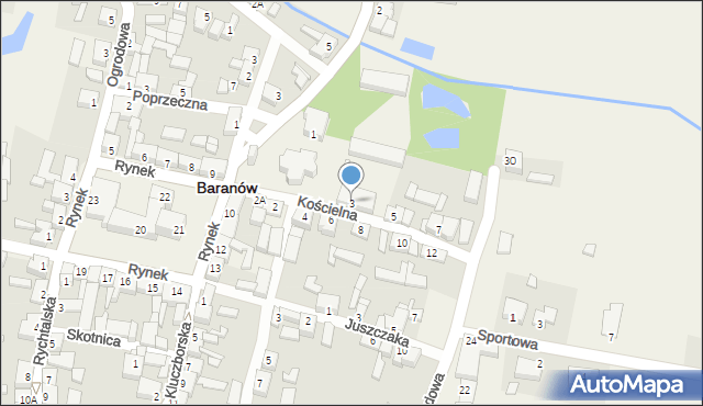 Baranów, Kościelna, 3, mapa Baranów