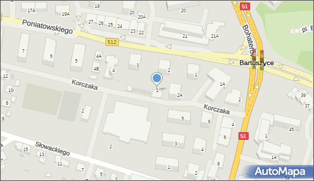 Bartoszyce, Korczaka Janusza, 1, mapa Bartoszyce