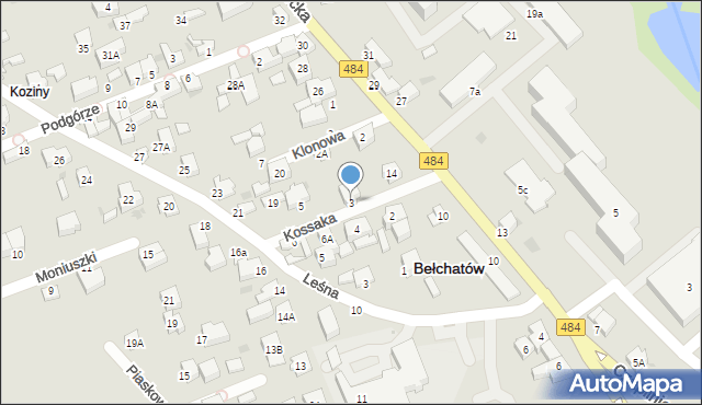 Bełchatów, Kossaka, 3, mapa Bełchatów