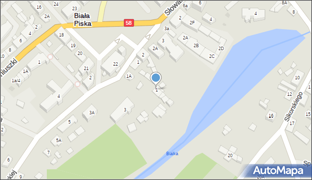 Biała Piska, Konopnickiej Marii, 1, mapa Biała Piska