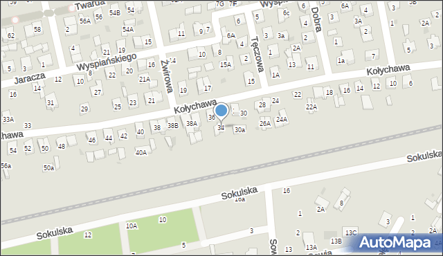 Biała Podlaska, Kołychawa, 34, mapa Białej Podlaskiej