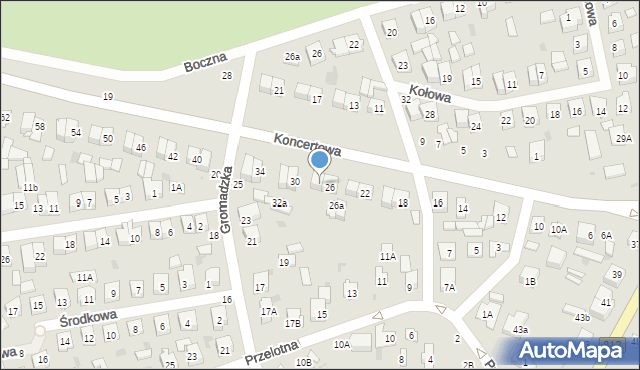 Biała Podlaska, Koncertowa, 28, mapa Białej Podlaskiej