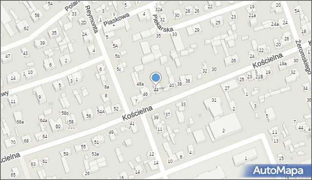 Białobrzegi, Kościelna, 44, mapa Białobrzegi