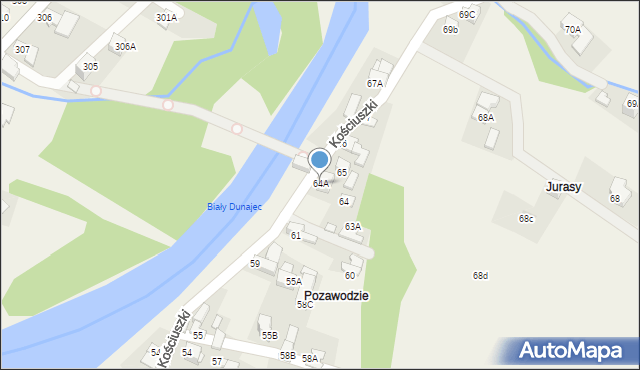 Biały Dunajec, Kościuszki Tadeusza, gen., 64A, mapa Biały Dunajec