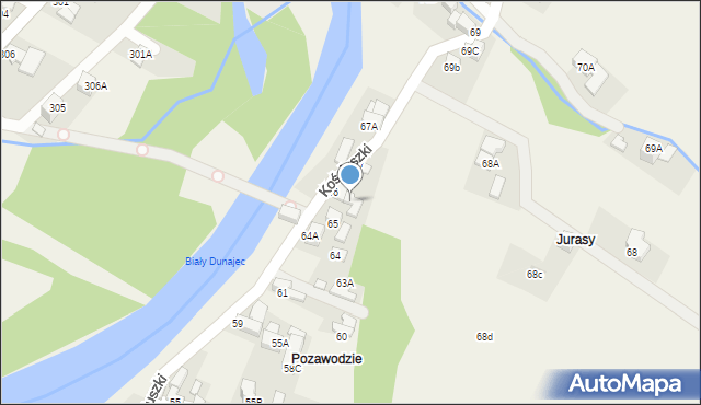 Biały Dunajec, Kościuszki Tadeusza, gen., 66A, mapa Biały Dunajec