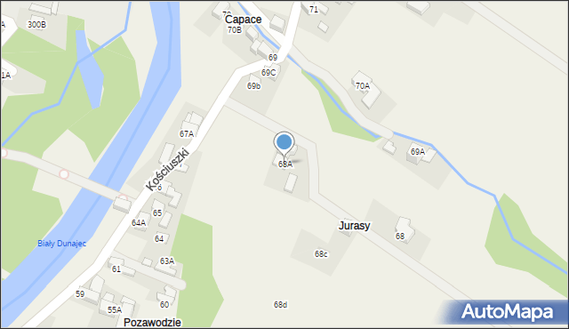 Biały Dunajec, Kościuszki Tadeusza, gen., 68A, mapa Biały Dunajec